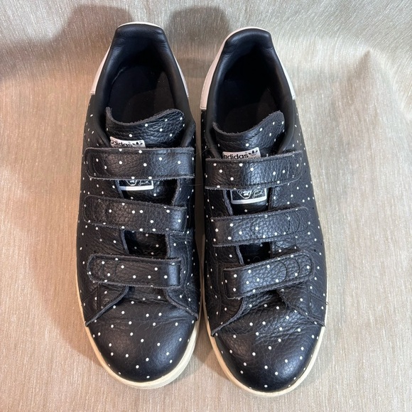 ADIDAS + STAN SMITH Sz  8 Velcro Closure Polka Dot Rubber Sole Leather Sneakers - Picture 3 of 11